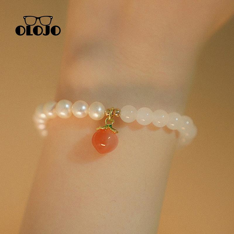 【COD】 Peach Agate Bracelet Kepribadian Sederhana Desain Lembut Gelang Dua Lapis Mutiara Splicing