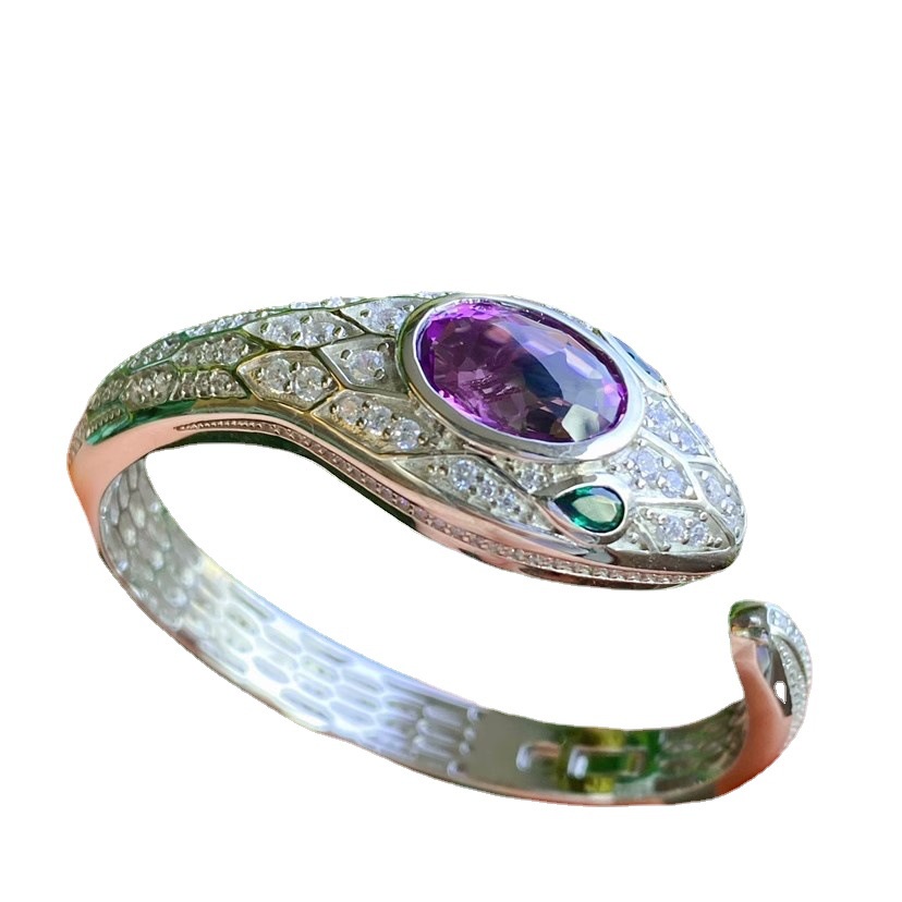 Goldkingdom Aksesoris Perhiasan Fashion Ready Stock Gelang Ular Berlian Ungu Liontin Ular Cincin Anting Amethyst Snake Set