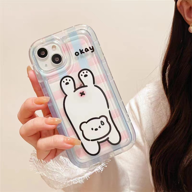 IPHONE Ins Bear Casing Ponsel Cocok Untuk Iphone14 14pro 14plus 13 13mini 13pro 13prm iPhone12 7Plus 8Plus Xr XS 13 12mini Pro Max Empat Sudut Casing Ponsel Transparan Tahan Guncangan