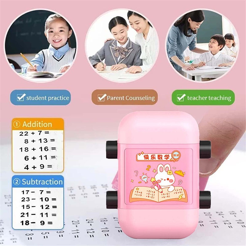 Stylish 2in1 Penjumlahan Dan Pengurangan Perkalian Dan Pembagian Mengajar Cap Lucu Kreatif Double-Head Roller Segel Mengajar Digital Dalam100Ajar Matematika Untuk Anak-Anak