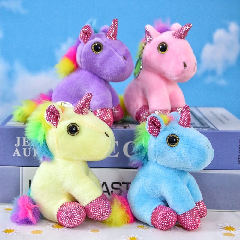 Rainbow Unicorn Plush Doll Liontin Tas Gantungan Kunci Hadiah Pasangan Pernikahan Cakar Sprinkler