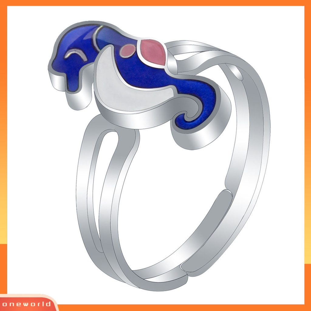 [EONE] Adjustable Indah Kilau Terang Wanita Cincin Kuda Laut Suhu Berubah Warna Mood Ring Perhiasan Aksesoris