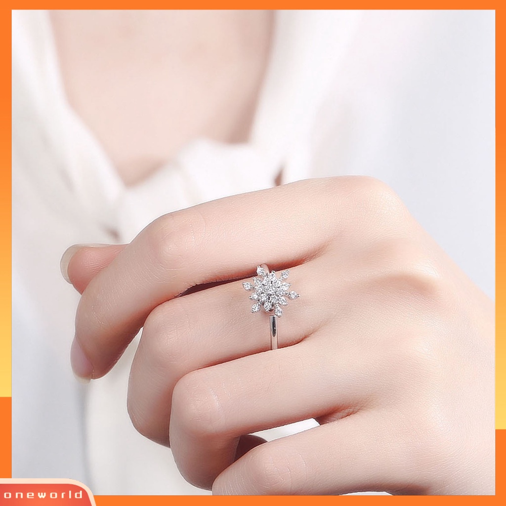 [EONE] Finger Ring Plating Shining Snowflake Decor Cubic Zirconia Nyaman Dipakai Niche Hias Kepribadian Kelas Tinggi Terbuka Cincin Pakaian Sehari-Hari