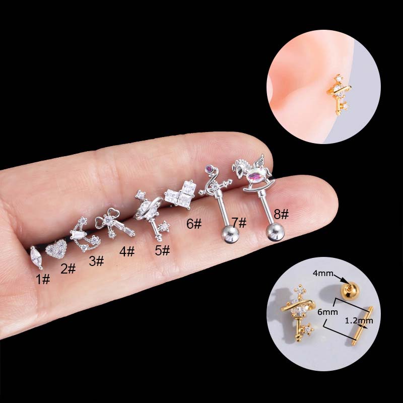 1biji Anting Stainless Steel 16Gauge Helix Tragus Tindik Tulang Rawan Earring Warna Emas Perak Ikatan Bulan Simpul Bentuk Kuda