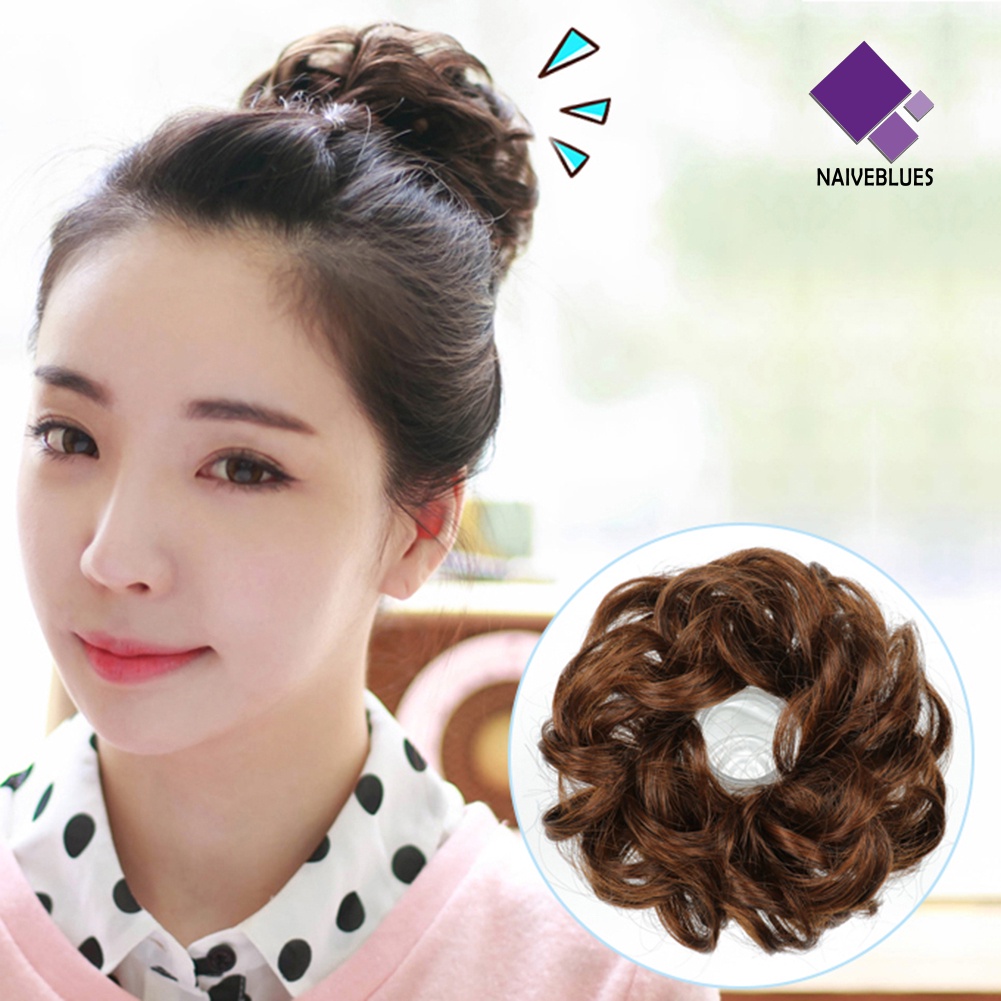 &lt; Naiveblues &gt; 10cm Wanita Hair Bun Extension Wavy Curly Messy Chignons Wig Sopak