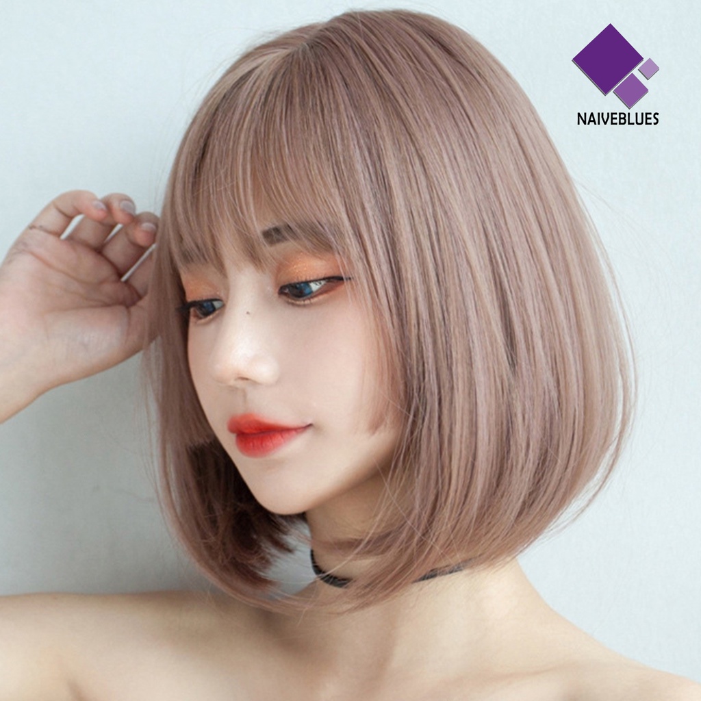 &lt; Naiveblues &gt; Wig Wanita No Perm Nyaman Dipakai Berbulu Realistis Natural Pink Cutting Pendek