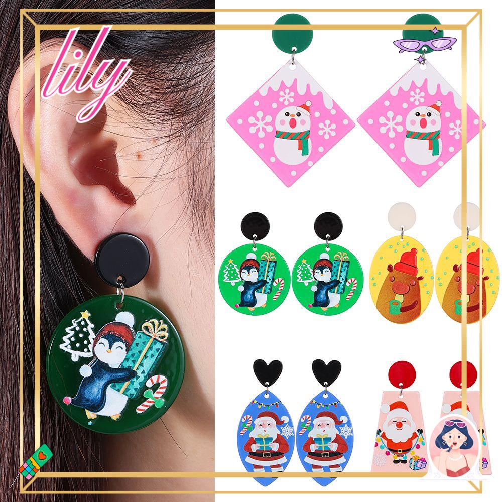 Lily Anting Natal Kreatif Wanita Aksesoris Lonceng Snowflake Snowman Akrilik