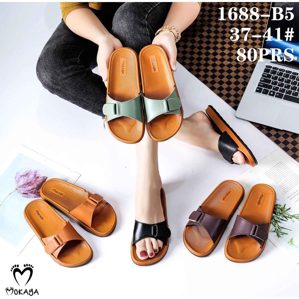 Sandal Slop PCU Birken Ban 1 Adjustable Velcro Simple Cantik Mewah Import mky 1688-B5 37-41
