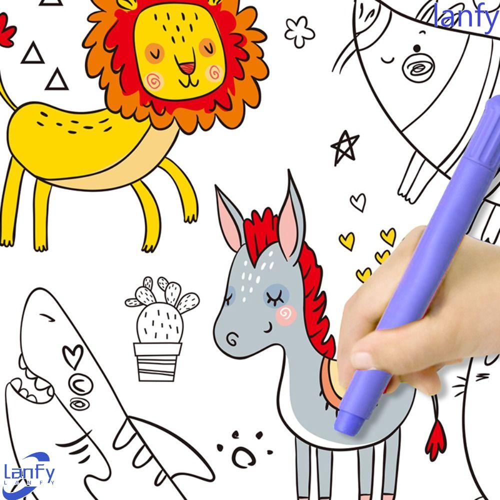 Lanfy Menggambar Roll Anak 30 * 90cm Mainan Gambar Edukasi Dini Diy Sticky Color Drawing Game Coloring Paper Roll