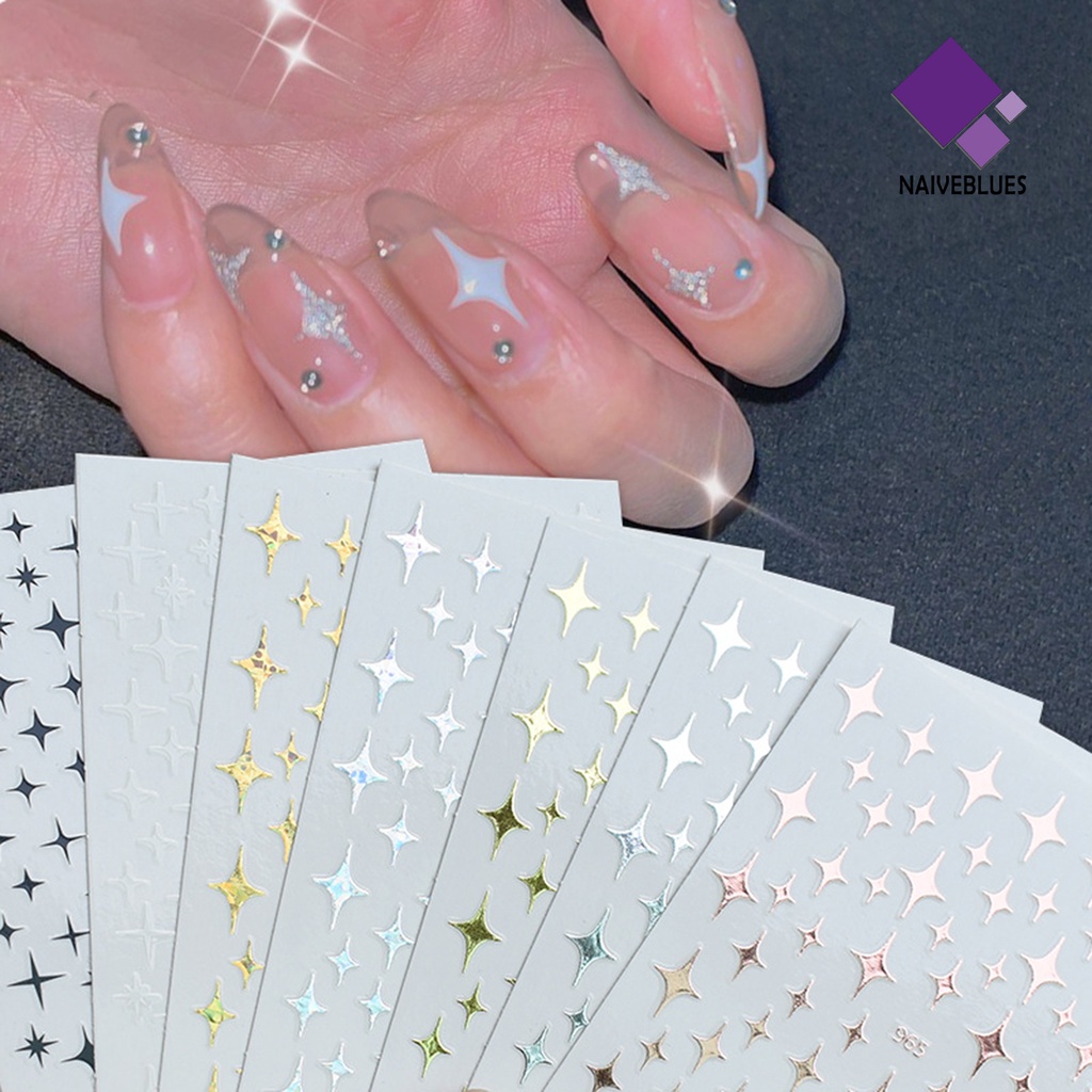 [naiveblues] 7pcs/set Stiker Meteor Kuku Lem Belakang Mudah Berkilau Starlight Meteor Manicure Stickers