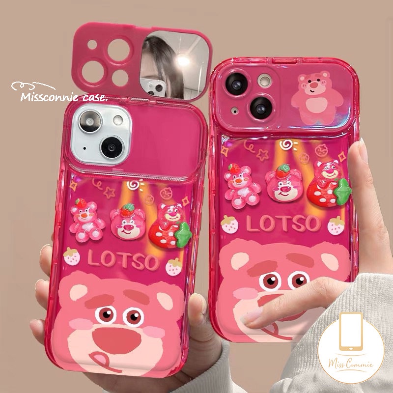 Kartun Strawberry Bear Cute Manyo Case Untuk Y11 Y12 Y20 Y12i Y17 Y20s Y12S Y20i Y15 Y20s G Y12A Y91C Y1S Y20G Y30G Y11s Y20A 3D Mainan Kreatif Flip Make Up Cermin Shockproof Case