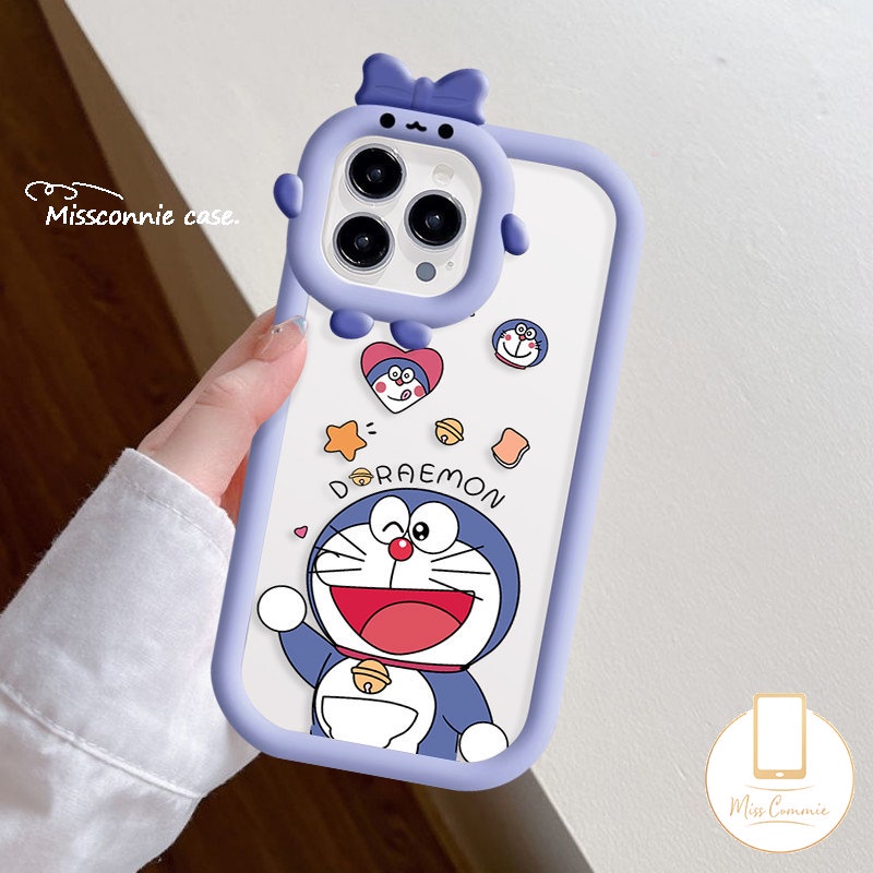 IPHONE Casing Ponsel Doraemon Kartun Lucu Kompatibel Untuk Iphone11Xr 7Plus 11 Pro Max8 7 6s 6 Plus 14 12 13 Pro Max XS Max X SE 2020 Indah 3D Ikatan Simpul Monster Kecil Lensa Lembut Tpu Cover