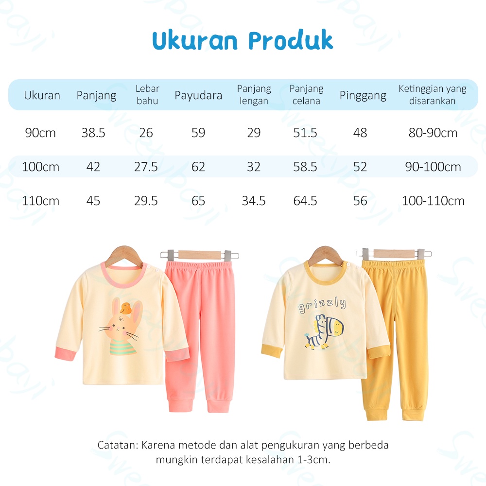 Sweetybayi 1-4thn Set baju tidur anak Piyama anak import Baju tidur piyama anak karakter