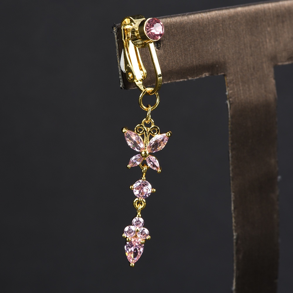 Fashion Non-Tinju Zirkon Besar Panjang Kupu-Kupu Liontin Kristal Pusar Cincin Y2K Gadis Pedas Tanpa Tindik Pusar Cincin Sexy Indah Perhiasan Tubuh Tubuh Pusar Kuku Untuk Wanita