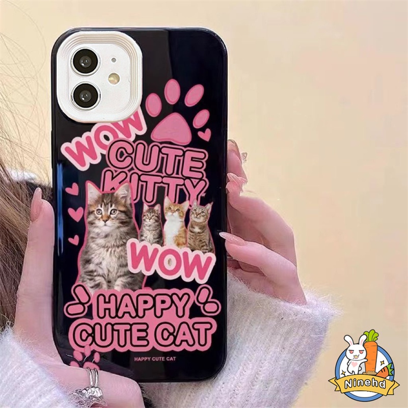 IPHONE Casing 3in1 Kompatibel Untuk Iphone14 13 12 11 Pro Max X Xr Xs Max 8 7 6 6s Plus SE 3 In 1 Soft Casing Rose Pink Cute Kitty Phone Case Perlindungan Shockproof Silikon Soft Cover