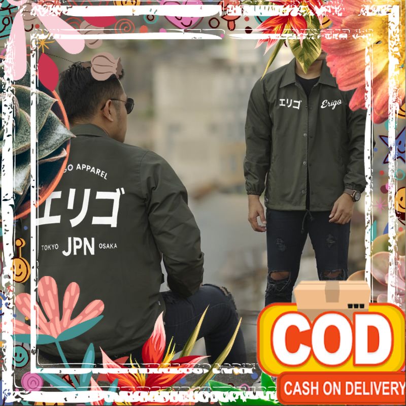 Jaket Parasut Erigo Pria Windbreakers Keren Warna Hitam Sablon Japanese Jacket Cowo Apparel Kerah/ N