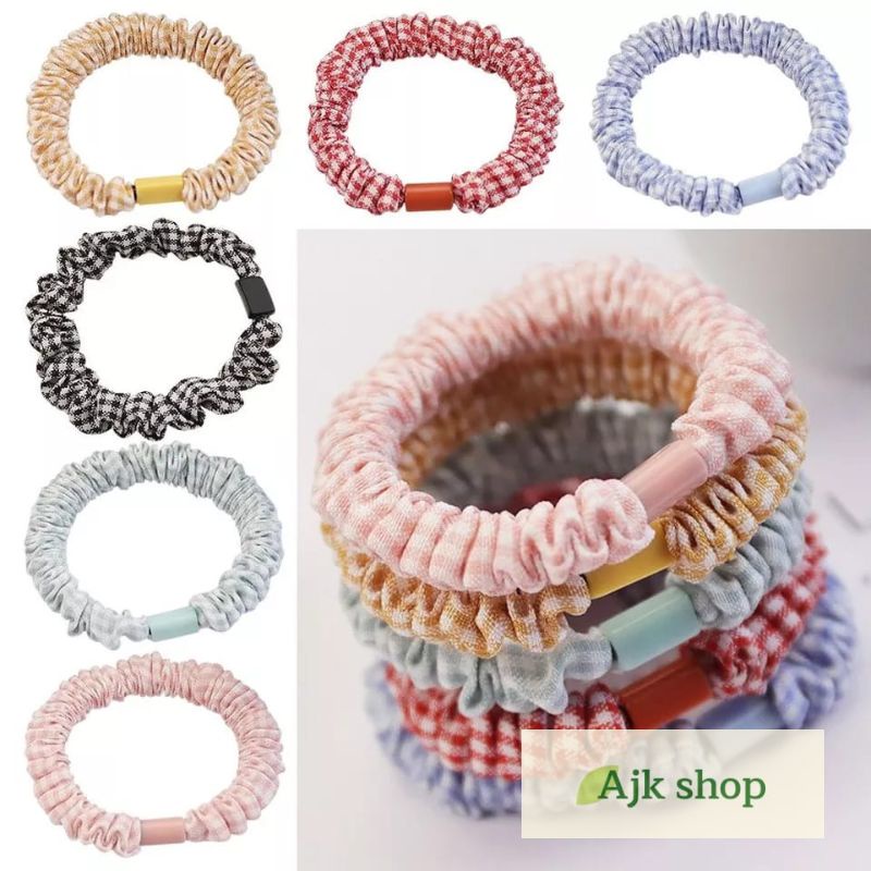 Aksesoris ikat Kunciran Rambut Wanita Motif Schrunchie ikat Fashion Korea