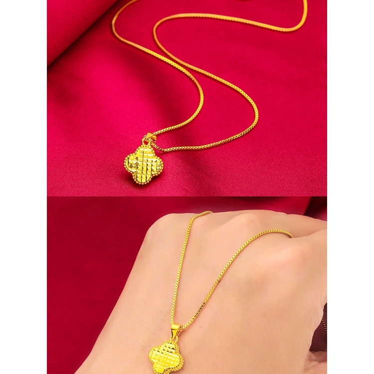 Goldkingdom Fashion Perhiasan Aksesoris Ready Stock Wanita Lapis Emas Empat Daun Rumput Kalung Membawa Kebahagiaan