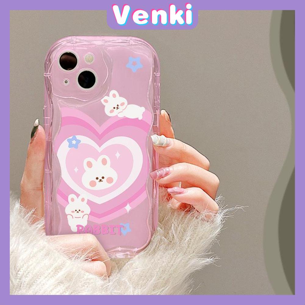 VENKI - For iPhone 11 iPhone Case 3D Curved Edge Wave Clear Case TPU Airbag Shockproof Camera Cover Pink Rabbit Compatible with iPhone 14 13 Pro max 12 Pro Max xr xs max 7 Plus 8