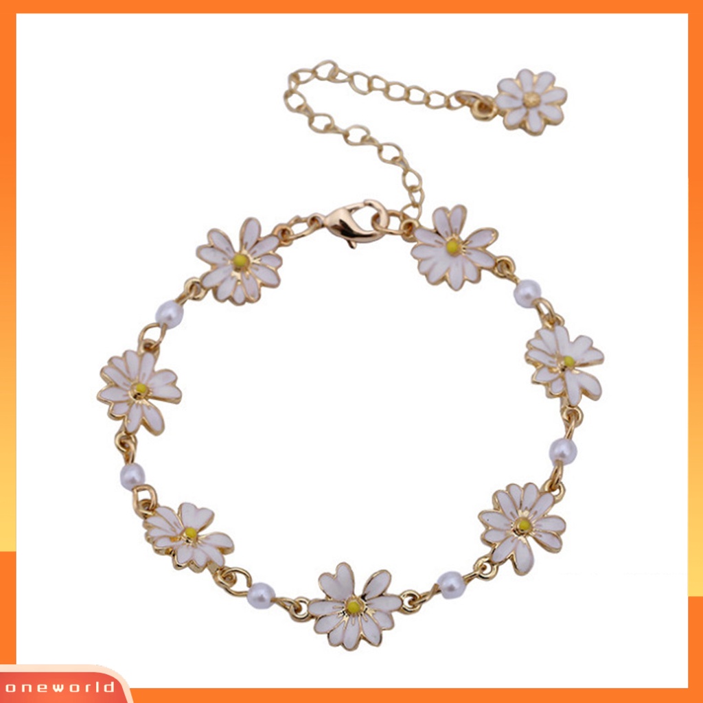 [EONE] Wanita Gelang Kecil Mutiara Imitasi Emas Ekstensi Rantai Elegan Temperamen Paduan Bunga Putih Pesona Wanita Bangle Fashion Perhiasan