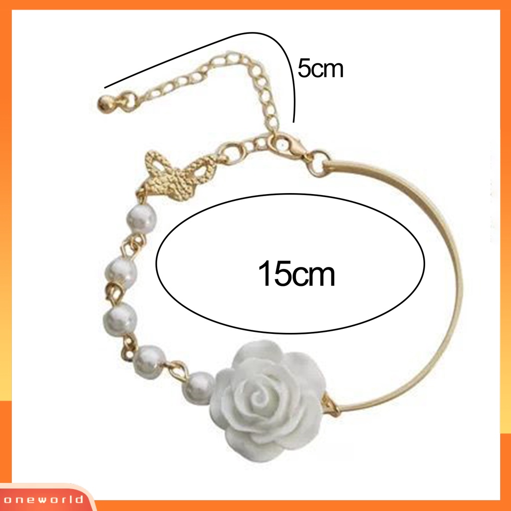 [EONE] Wanita Gelang Bunga Mawar Pesona Electroplating Tidak Luntur Busur Ornamen Mutiara Imitasi Dekorasi Adjustable Temperamen Perancis Niche Bermutu Tinggi Bangle Perhiasan Pesta