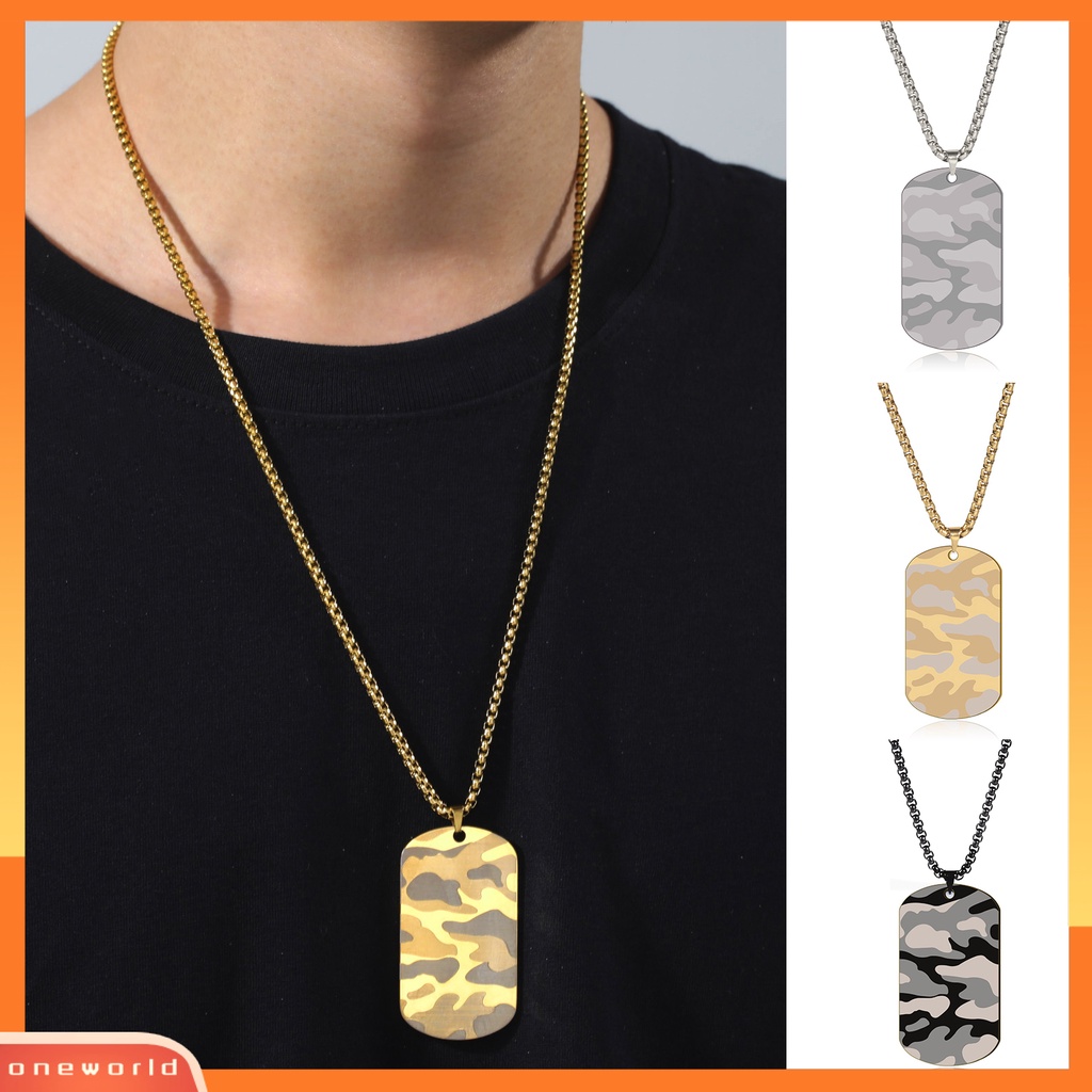 [EONE] Pria Kalung Hip Hop Kamuflase Geometris Electroplating Kotak Rantai Dress Up Stainless Steel Laki-Laki Anjing Tag Liontin Kalung Fashion Perhiasan Untuk Pakaian Sehari-Hari