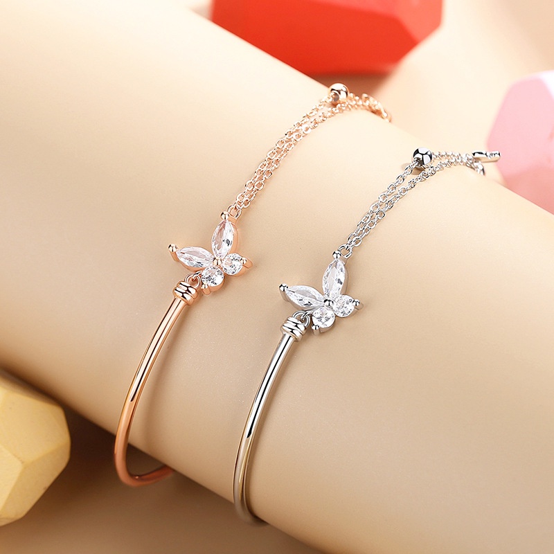 Gelang Kupu-Kupu Emas Sterling Silver Mori Gaya Influencer ins Gadis Jantung Gelang Musim Semi Produk Baru Niche Desain Gelang