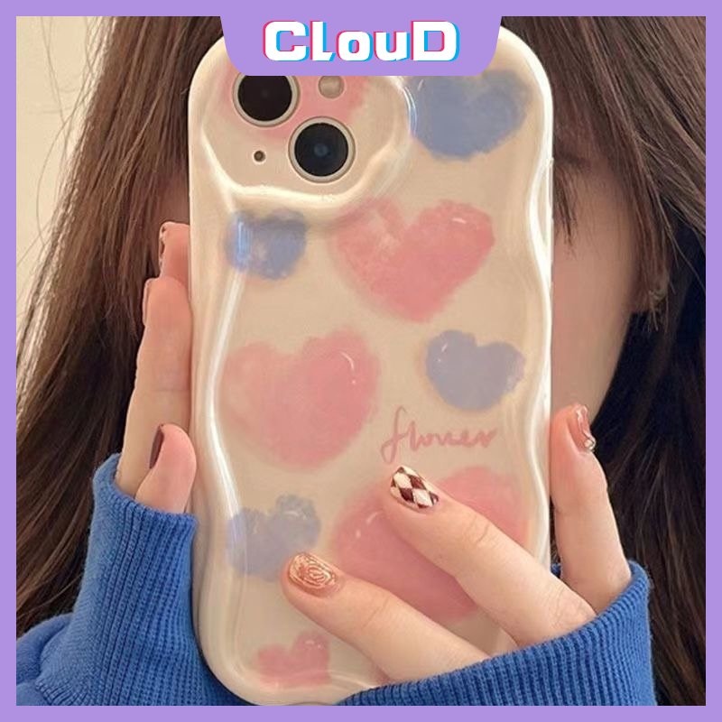 IPHONE Casing Bunga Cat Air Kompatibel Untuk Iphone11 14 12 13 Pro Max8 6s 7 6 Plus XR X XS Max 7Plus SE 2020 8Plus Shockproof 3D Wavy Curved Edge Soft Glossy Love Heart Cover