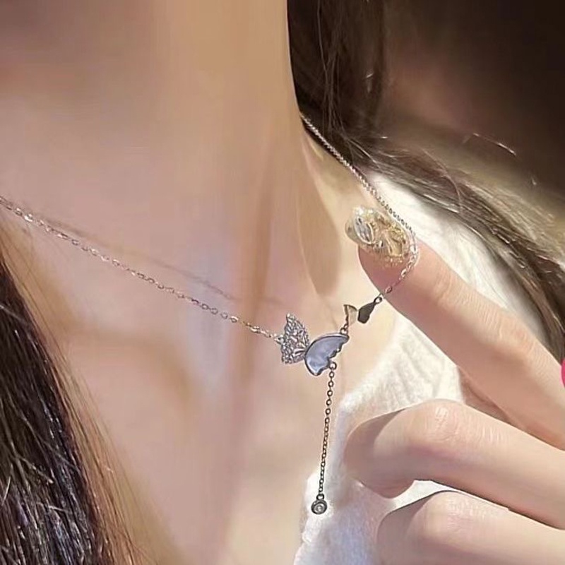 Kalung Kupu-Kupu Bahan Alloy Berlian Imitasi Korea Untuk Anak Perempuan