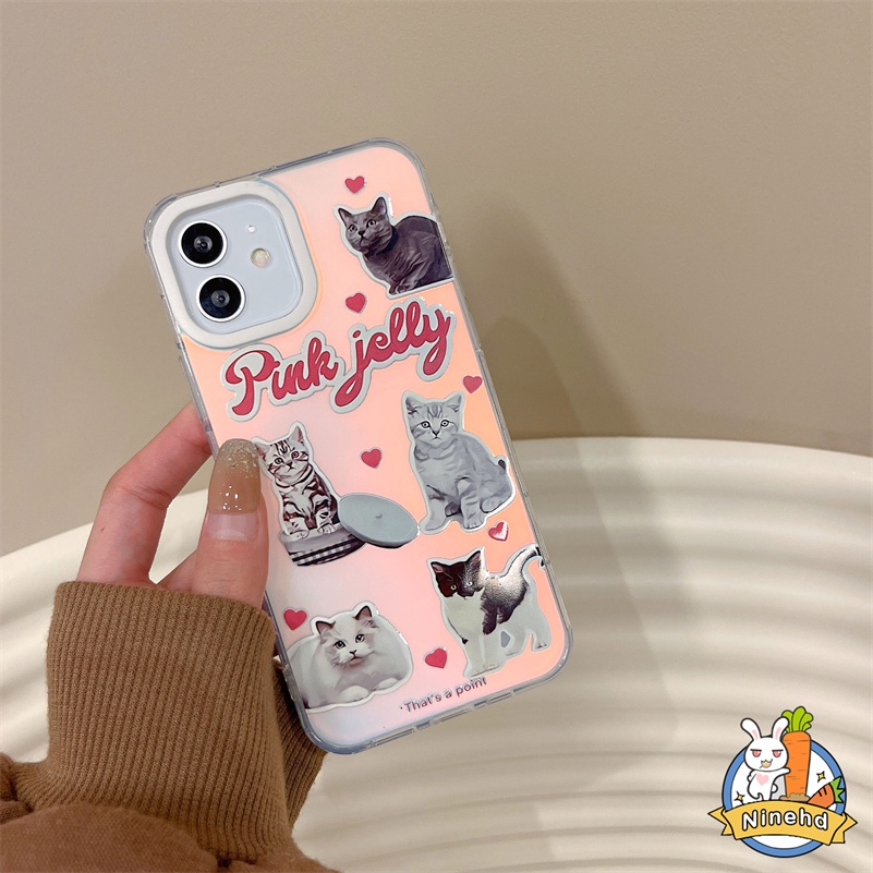 Casing iPhone Bling Laser Mewah Kompatibel Untuk Iphone14 13 12 11 Pro Max X Xr Xs Max 8 7 6 Plus SE 2020 Kartun Kucing Ponsel Case Lensa Bingkai Ultra Slim Shockproof Lembut TPU Penutup Belakang