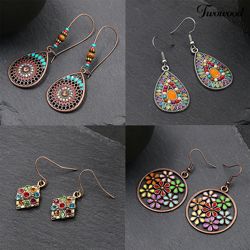 Twowood Anting Retro Bohemian Vintage Ear Ring Menjuntai Eardrop Untuk Ruang Ganti