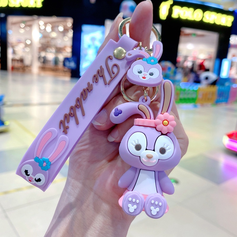 Hadiah Lucu Untuk Gadis 3D Kartun Ungu Kelinci Rabbit Universal Bluetooth Earphone Case Cover Liontin Mobil Rumah Gantungan Kunci Keychain Untuk Tas Ransel