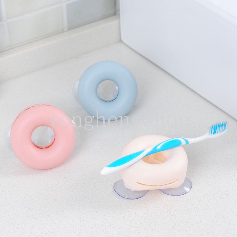 4lubang Tempat Sikat Gigi Tooth Brush Razor Rack Dengan Suction Cup Dinding Lucu Berbentuk Donat Rak Penyimpanan Organizer Kamar Mandi