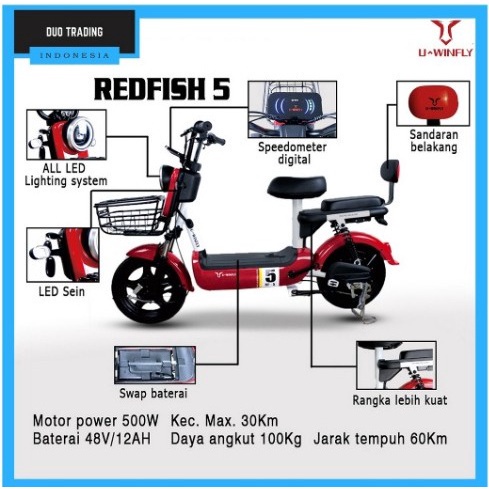 Sepeda Listrik Uwinfly Redfish 5 Red Fish