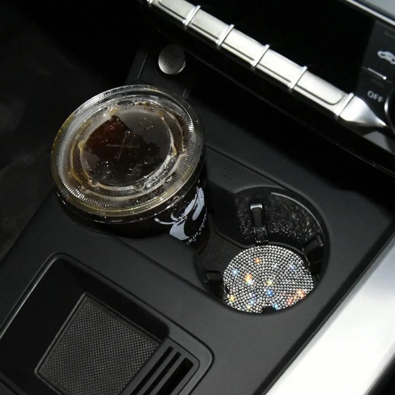 Glittering Rhinestones Inlay Bulat PVC Mobil Non-slip Coaster/Otomotif Konsol Tengah Peredam Panas Cangkir Bantalan/Aksesoris Interior Mewah Kendaraan