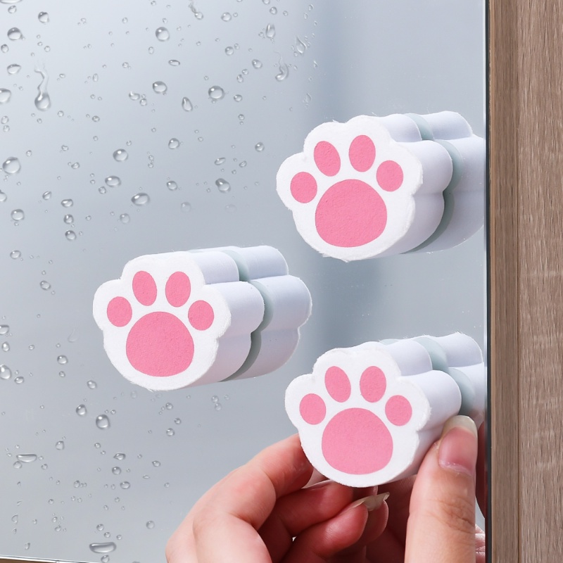 [Harga Grosir] Lap Kaca Cermin Paw Kucing Lucu Kawaii Spons Pembersih Cermin Kamar Mandi Magic Decontamination Glass Scrubbers Faucet Wastapel Bathtub Cleaner Alat Pembersih Kamar Mandi