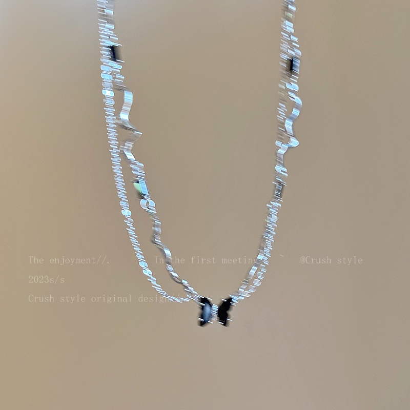 Y2k Gelombang Double Layer Kalung Choker Rantai Butterfly Silver Hitam Untuk Aksesoris Perhiasan Wanita