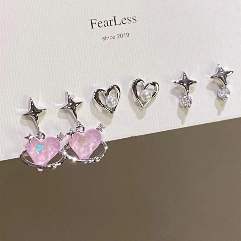 Versi Korea Dari Starlight Heart Earrings Set Kepribadian Niche Temperamen Halus Kecil Segar Anting Anting Wanita Permen Perhiasan