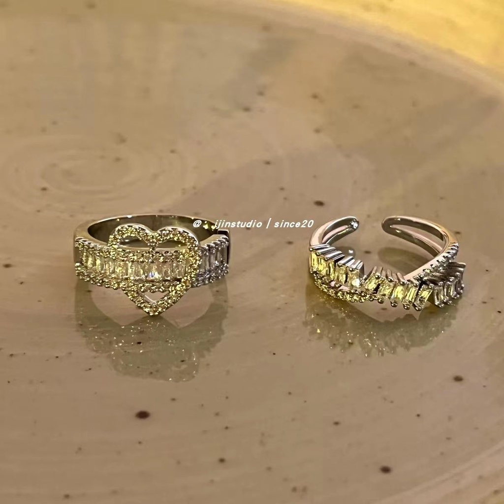 Ifyou Cincin Salib Busur Hati Berkilau Kristal Silver Rings Untuk Aksesoris Perhiasan Wanita