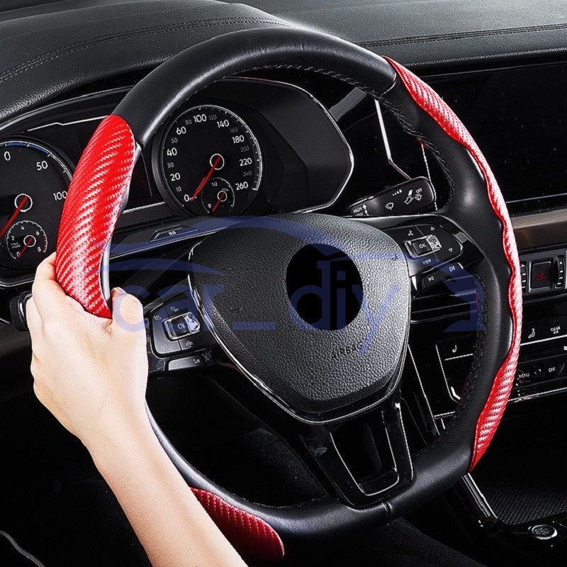 Penutup Roda Kemudi Mobil Serat Karbon 2pcs Kasus Pelindung Anti-Slip Silikon Untuk 38cm 15inch Auto Dekorasi Fashion Aksesoris Car Steering Wheel Cover Decorations