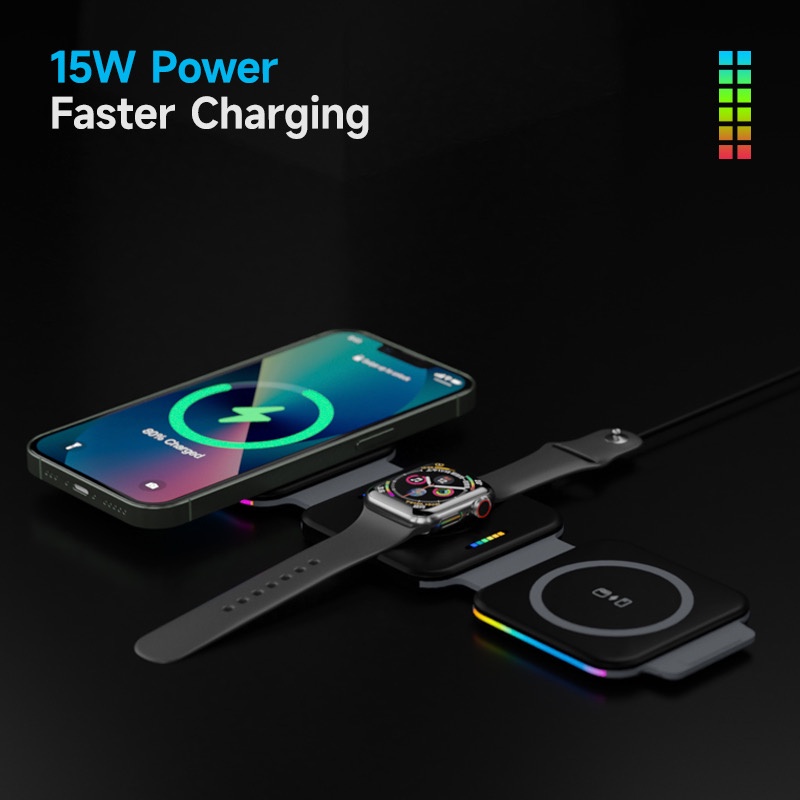 Magsafe 3in1 wireless charger folding applewatch fast charging base suitable for Apple mobile phone watch iwatch 2in1 iphone13  magnetic bracket portable charging stand