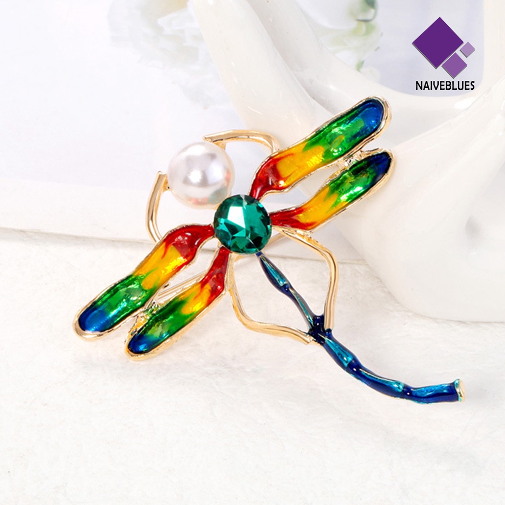 &lt; Naiveblues &gt; Bros Pin Capung Warna-Warni Lucu Menetes Minyak Mutiara Kerah Pakaian Dekor