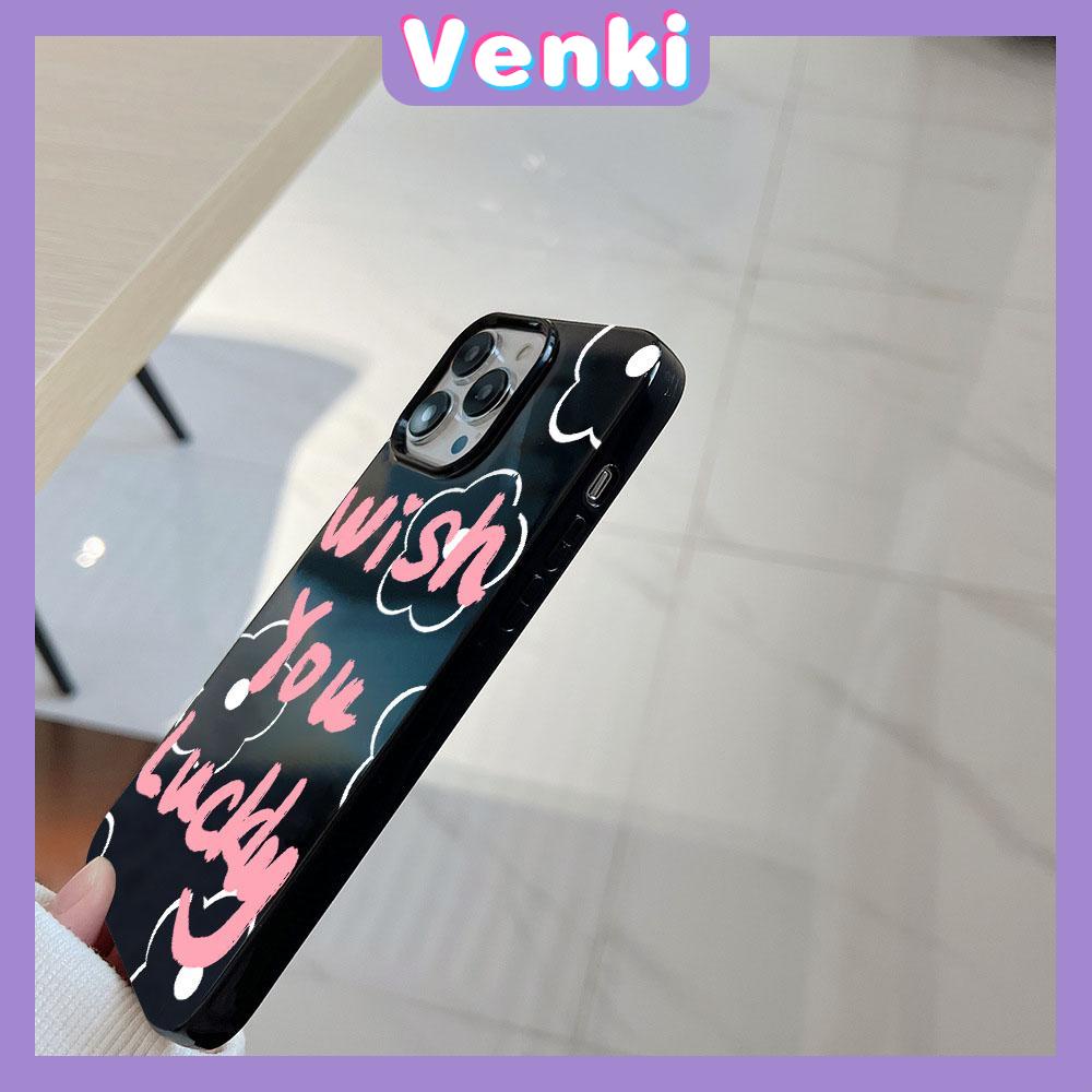 VENKI - For iPhone 11 Phone Case Black Glossy TPU Soft Case Shockproof Protection Camera Flower Simplet English Compatible with iPhone 14 13 Pro max 12 Pro Max xr xs max 7 8 Plus