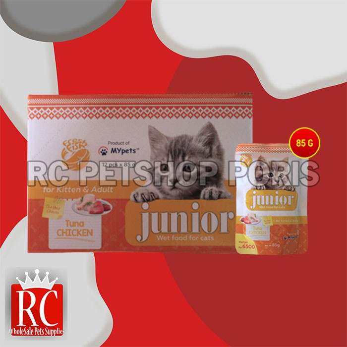 Makanan Kucing Junior Wet Food Pouch 85 Gram Grosir Dus isi 12 Pcs