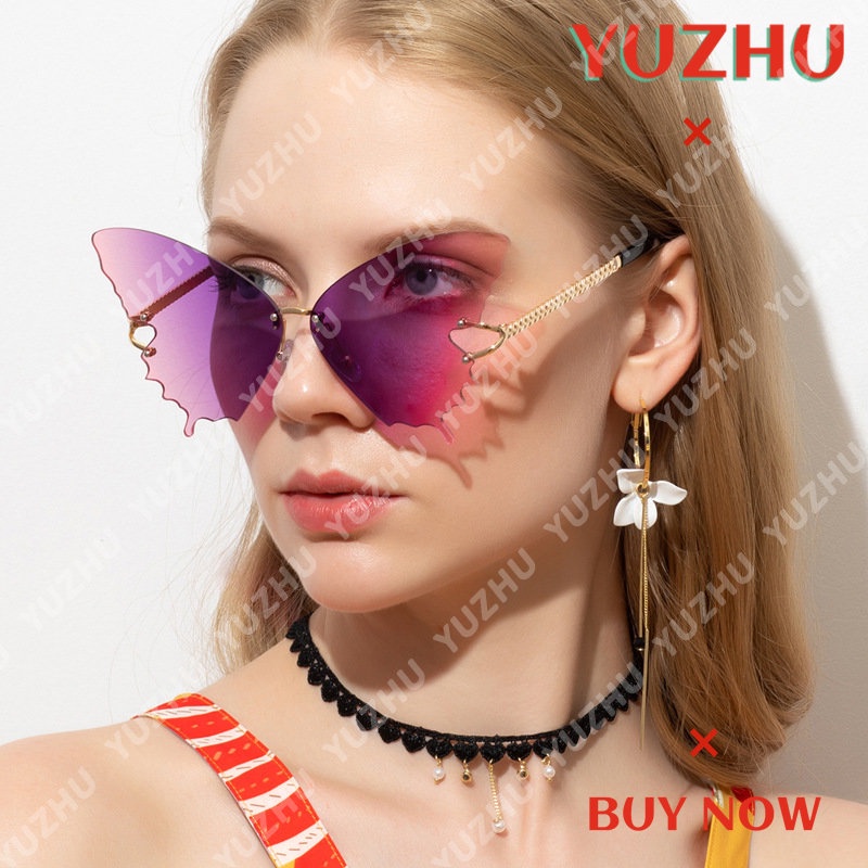 (YUZHU) Kacamata Hitam Gradien Kupu-Kupu Mode Baru Untuk Wanita Mode Barat Oversized Frame Sunglasses