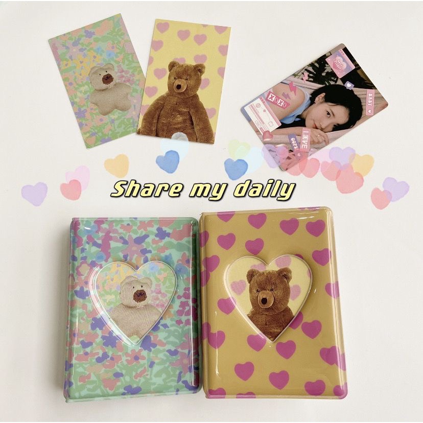 Album Foto Mini 3inch Bear Flower Lucu 40slot 2R Tempat Kartu Photocard Organizer Buku