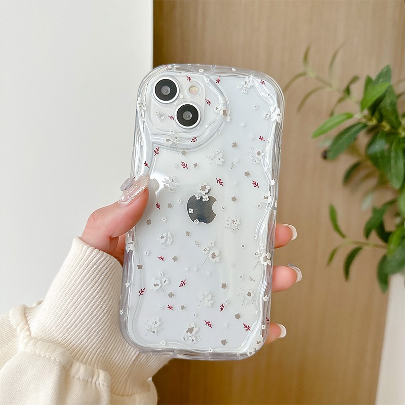 Pretty Floral Cherry Clear Wave Soft Case HP iP iPhone X XS XR 11 12 13 14 Pro Max Woman Girl FTD Casing Apple