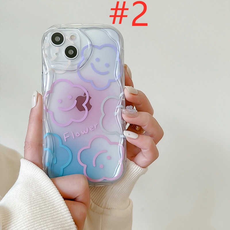 Cute Strawberry Bunny Flower Smile Gelombang Bening Soft Case HP iP iPhone X XS XR 11 12 13 14 Pro Max Woman Girl FTD Casing Apple