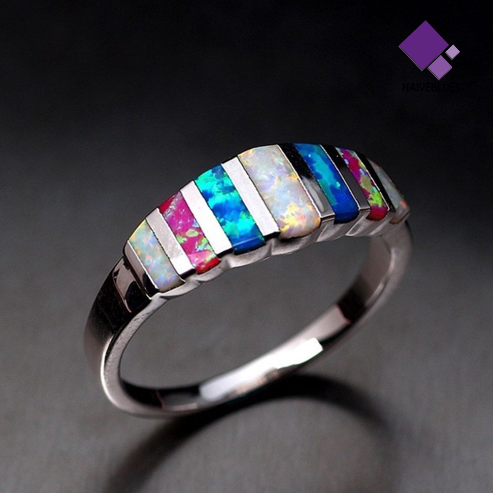 &lt; Naiveblues &gt; Wanita Fashion Multicolor Faux Opal Bertatahkan Jari Cincin Hadiah Perhiasan Pernikahan