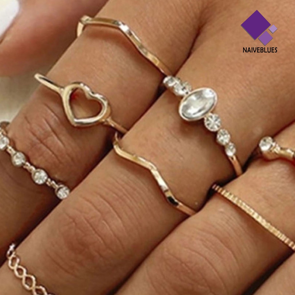 &lt; Naiveblues &gt; 9pcs/Set Cincin Jari Lady Indah Vintage Sederhana Kreatif Set Untuk